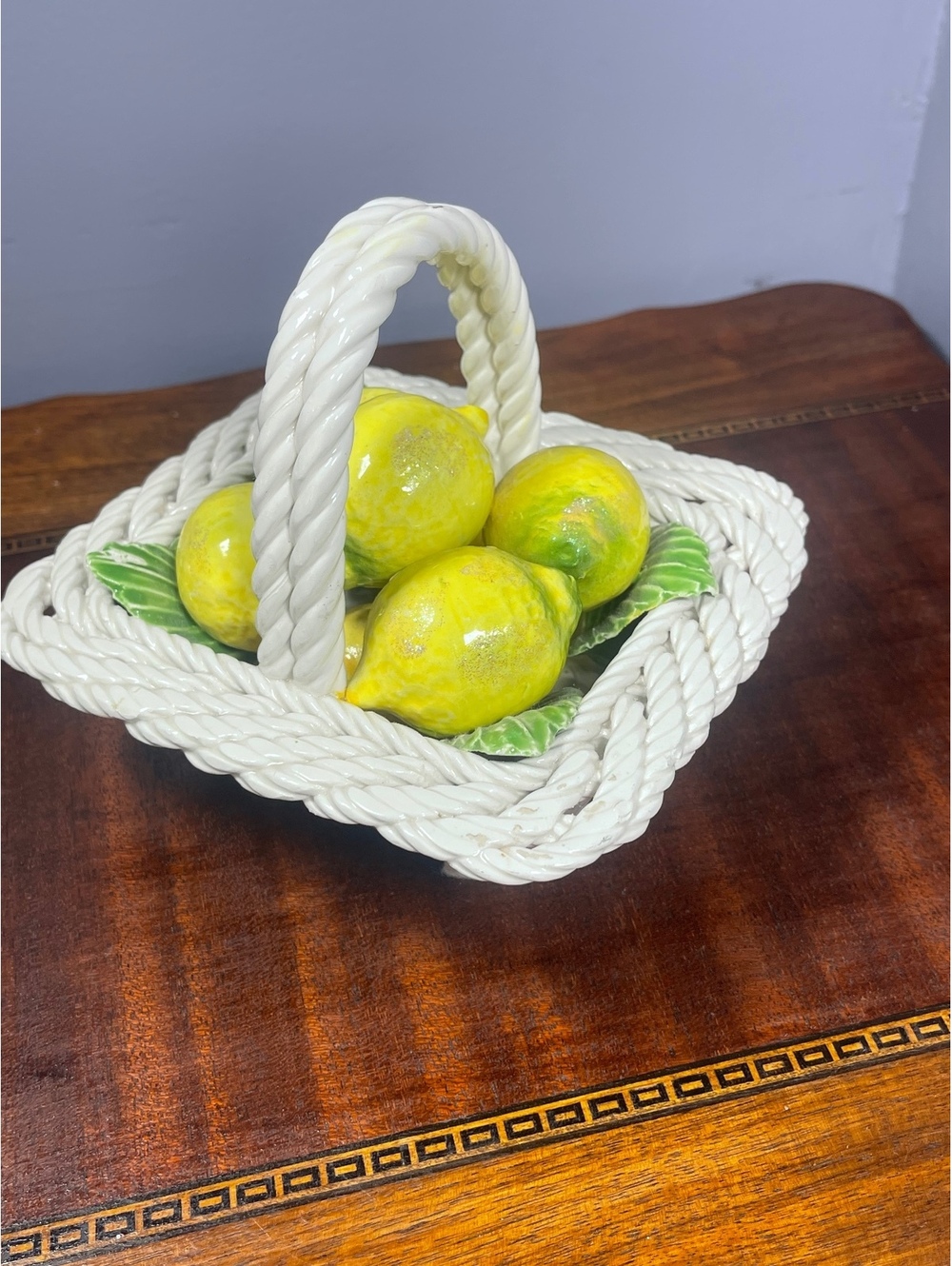 Vintage Ceramic Basket with Lemons Centerpiece Made in Italy